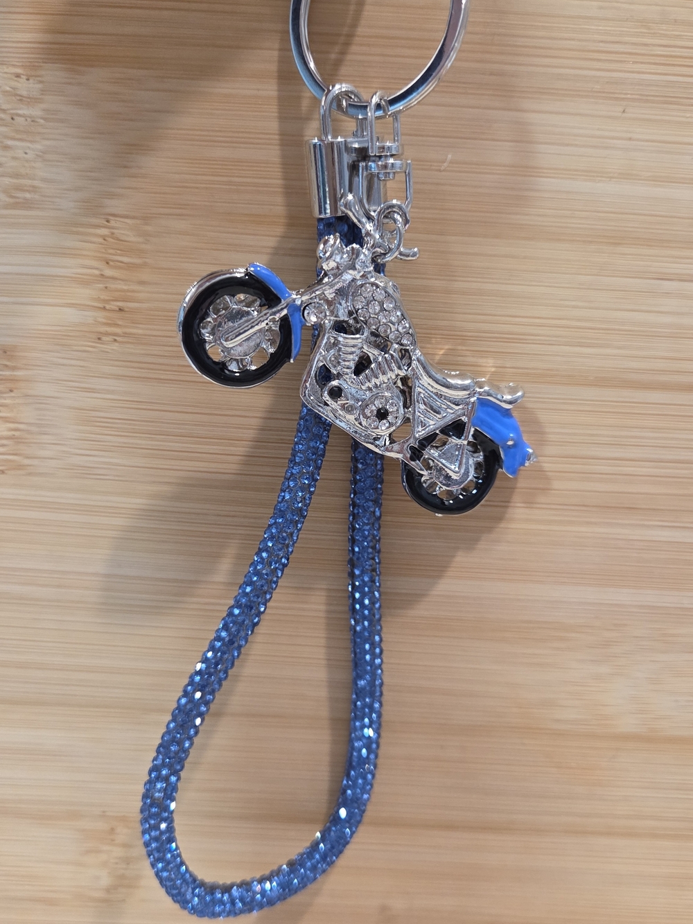 Luxury Bling Rhinestone Motorcycle Wristlet Keychain NWT Blue
